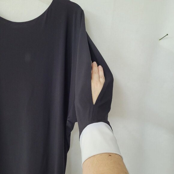 Frank Lyman Design Top Womens 6 Black Tunic Dolman Slit Sleeve Contrast Cuff - Picture 2 of 8